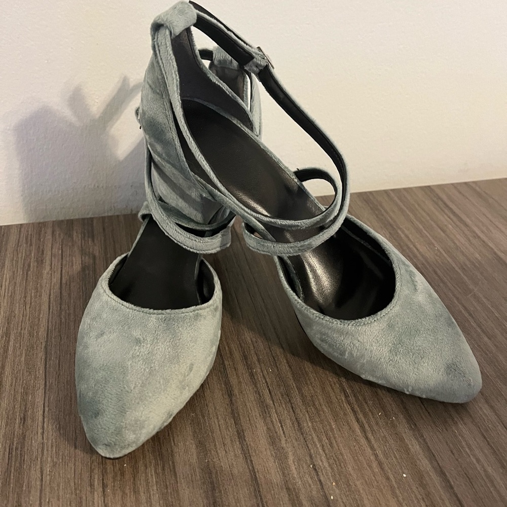 Velvet sage green chunky heel